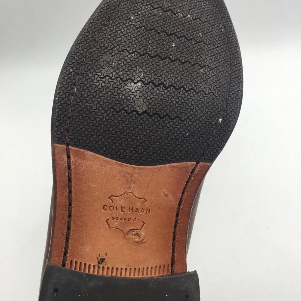 Cole Haan Grand.OS Mens Brown Leather Derby Dress Shoes Plain Toe Lace Up Sz 9 M